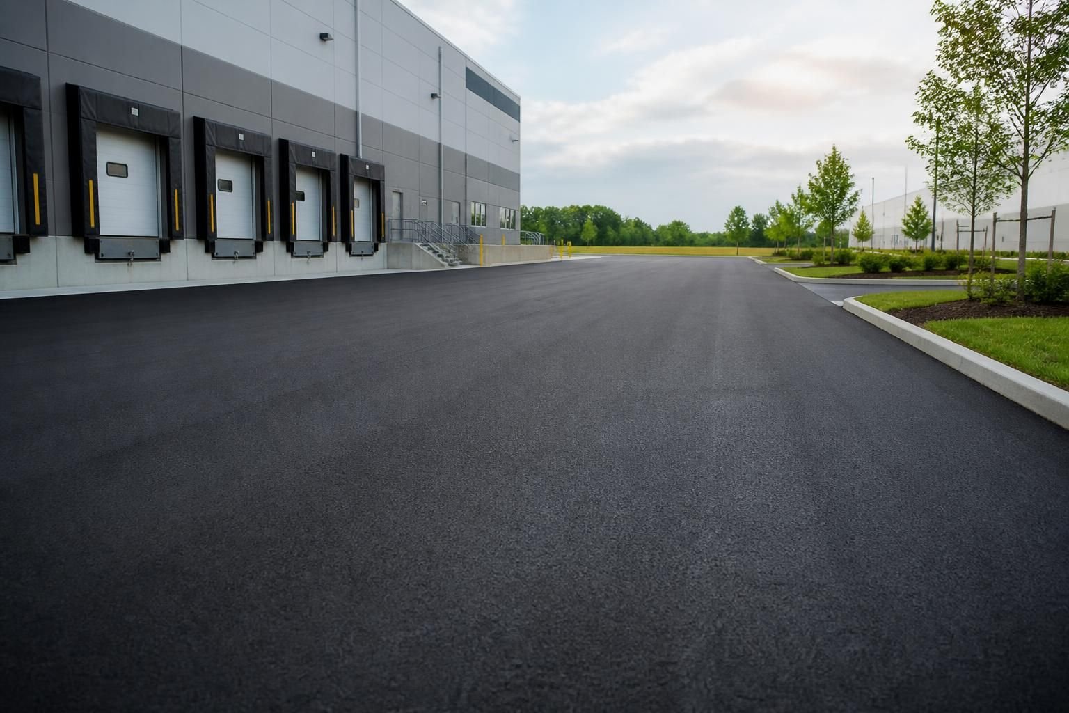 Large commercial asphalt surface with smooth finished edges