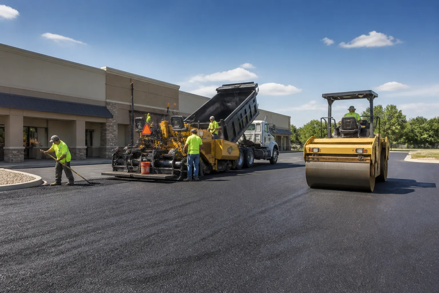 Asphalt overlay crew at work